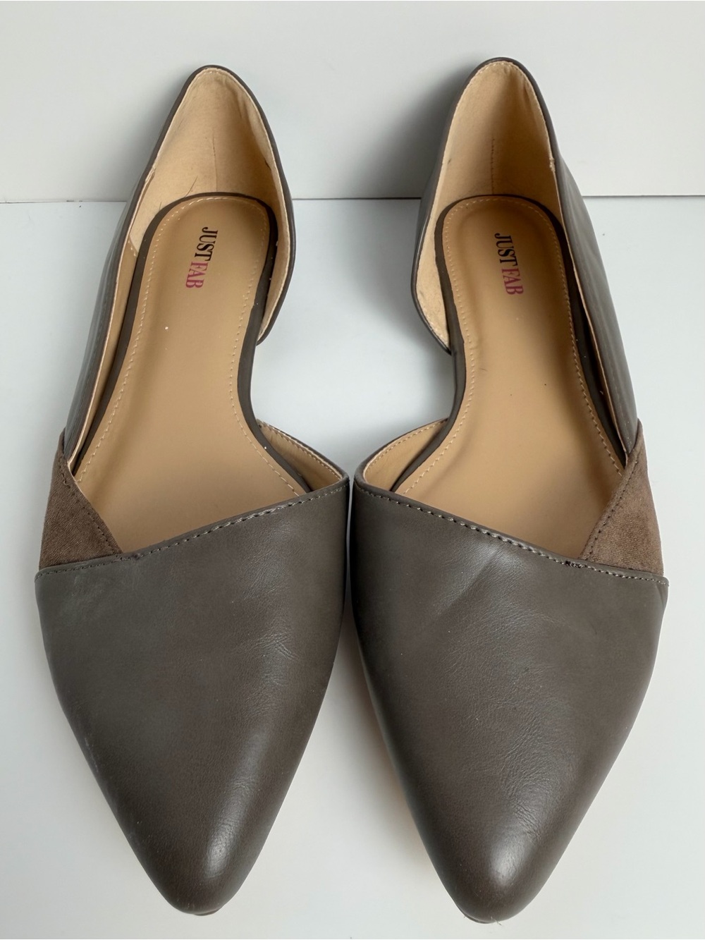 JustFab Gray Taupe Pointed Toe D’Orsay Flats Size 9 Office Workwear Career